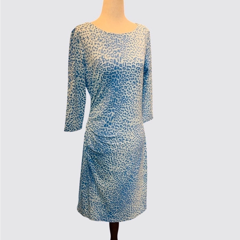 J. McLaughlin Light Blue Cheetah Ruched Dress